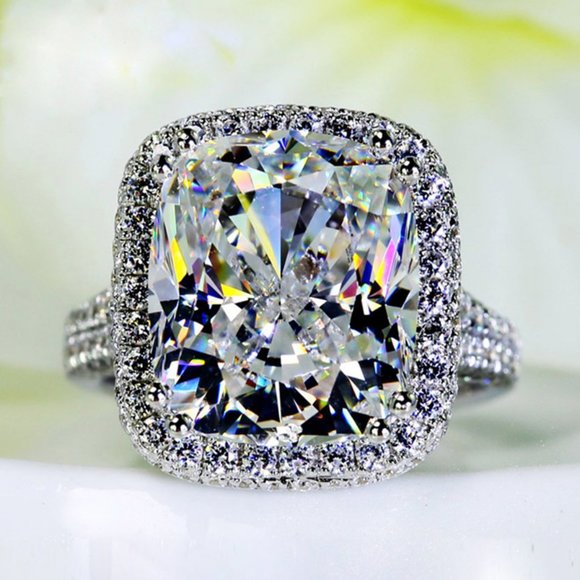 Jewelry - *NEW Platinum Cushion Halo Dome Engagement Ring